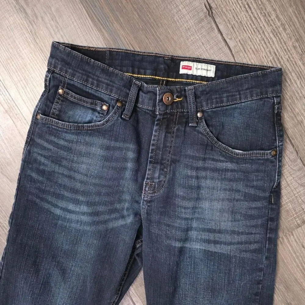 Wrangler Men Jeans 30x32 Dark Wash Slim Straight Denim Pants Whiskered Classic
